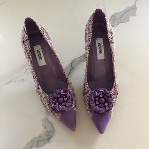Moschino tweed purple kitten heel pump sz6